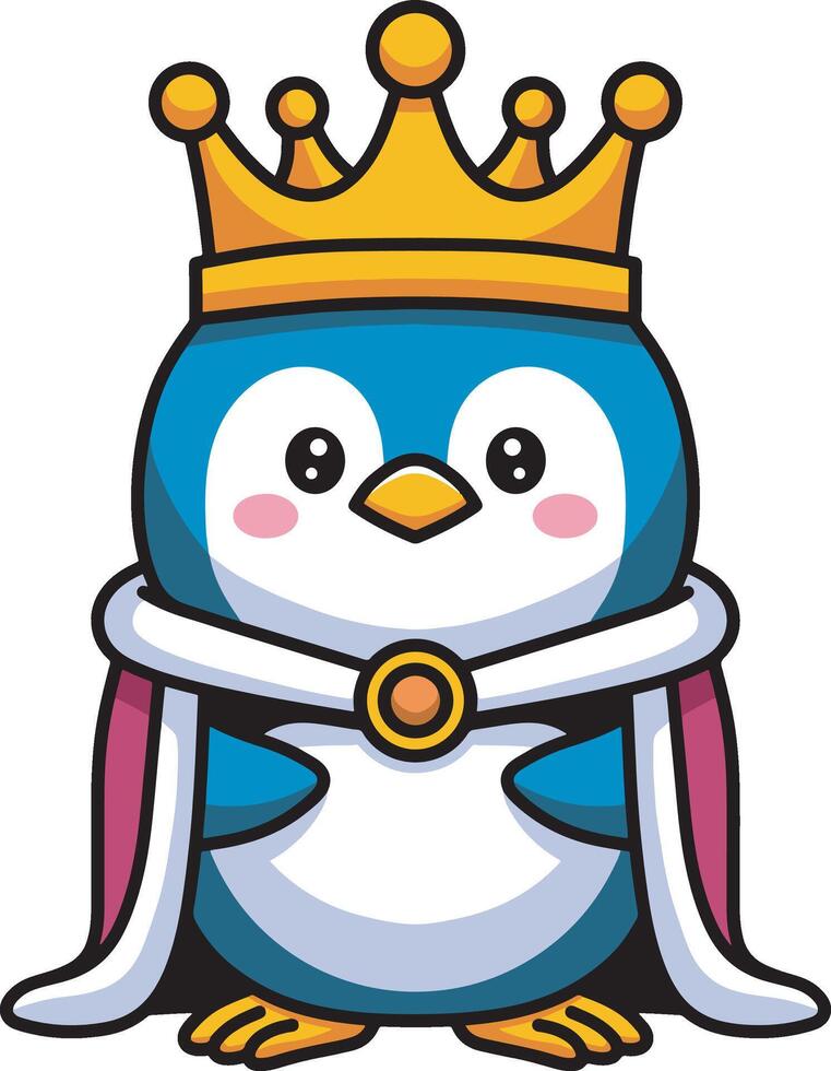 Cute penguin king cartoon illustration vector