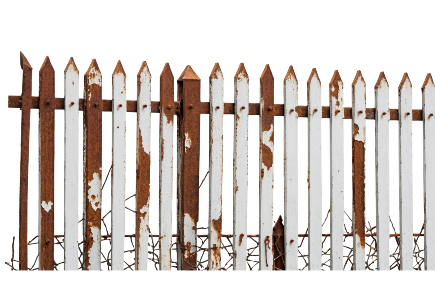 Rusty fence detail aged metal png