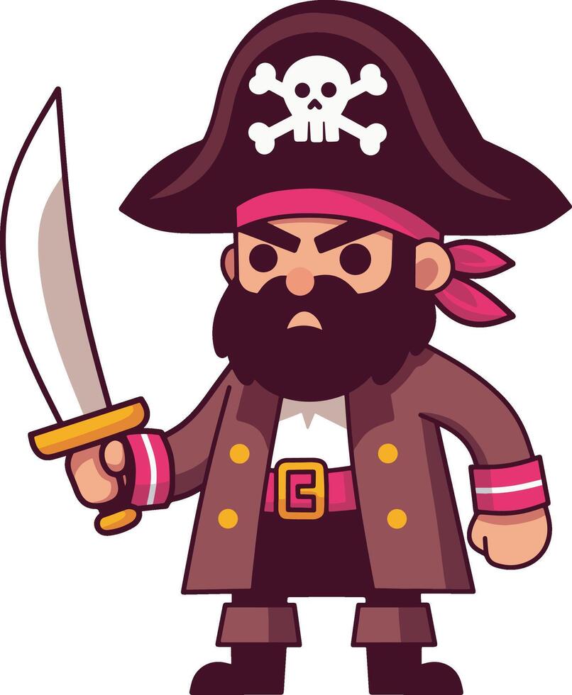 Pirate holding sword cartoon illustration vector