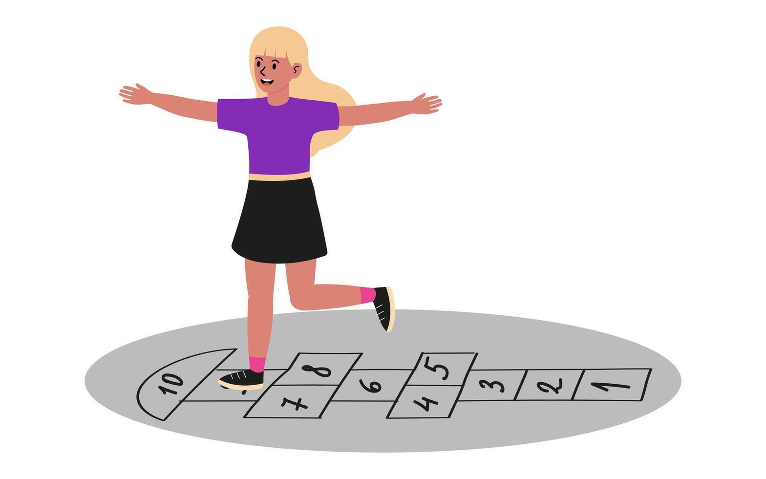 Girl playing hopscotch outdoors on a sunny day with a playful spirit vector
