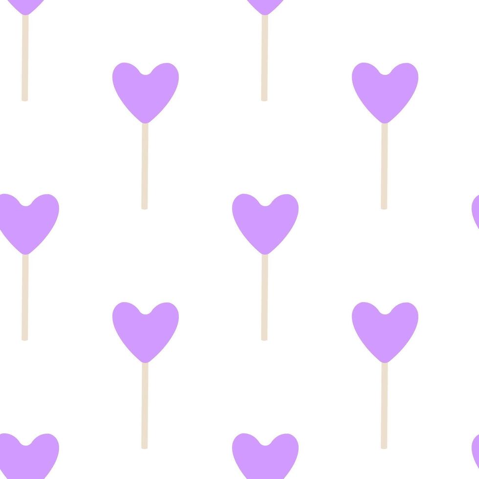 Purple heart decorations arranged on a white background create a charming pattern vector