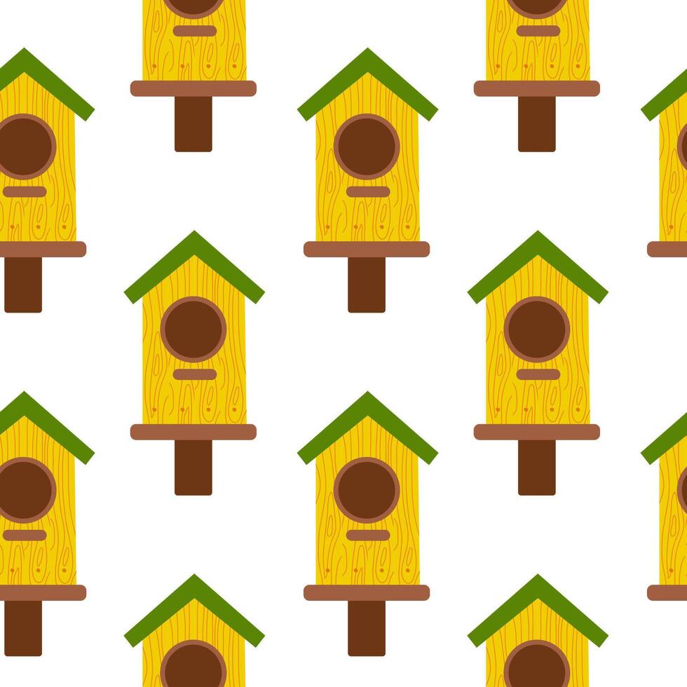 Colorful birdhouses create a charming and whimsical pattern design for decoration vector