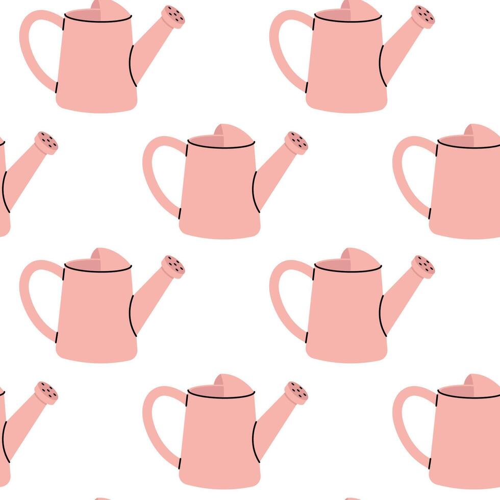 Pattern of pink watering cans on a white background for floral decoration vector