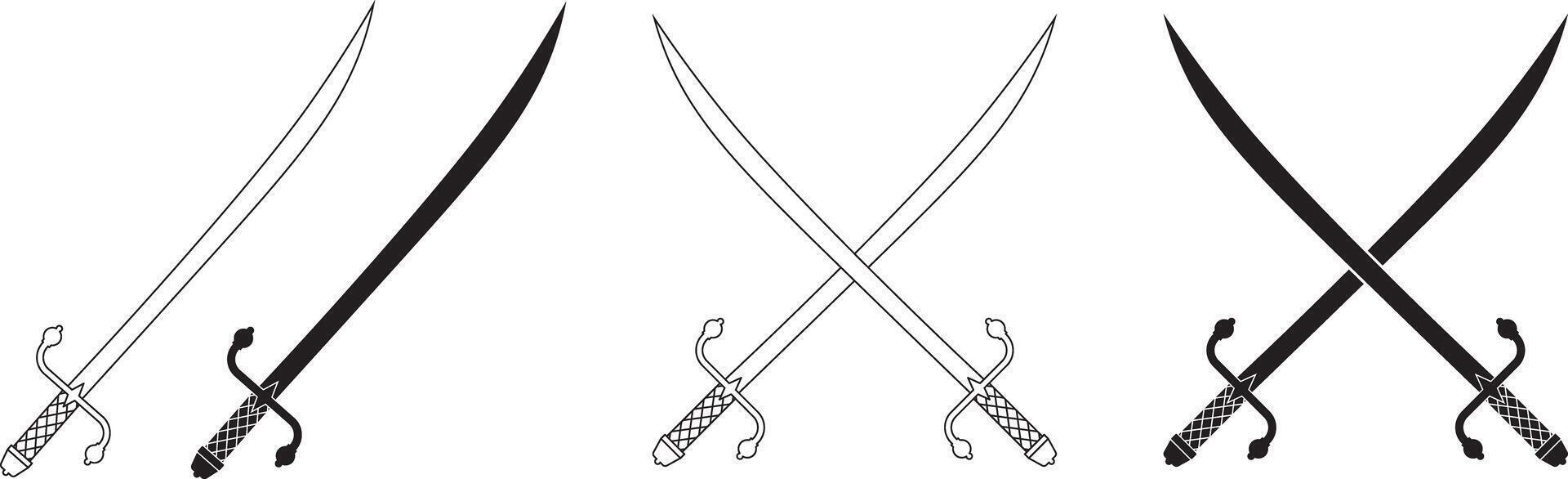 crossed dusack or dussack sword icon set vector