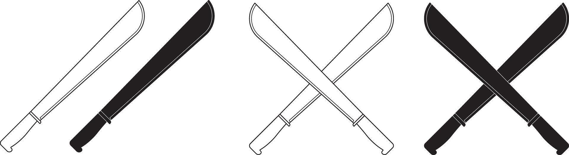 outline silhouette crossed machete icon set vector