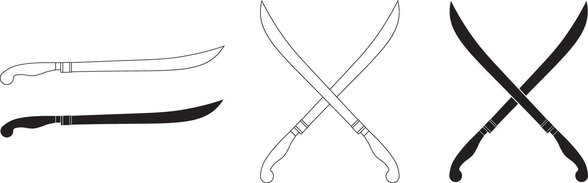 crossed Sorocaban knife icon set vector