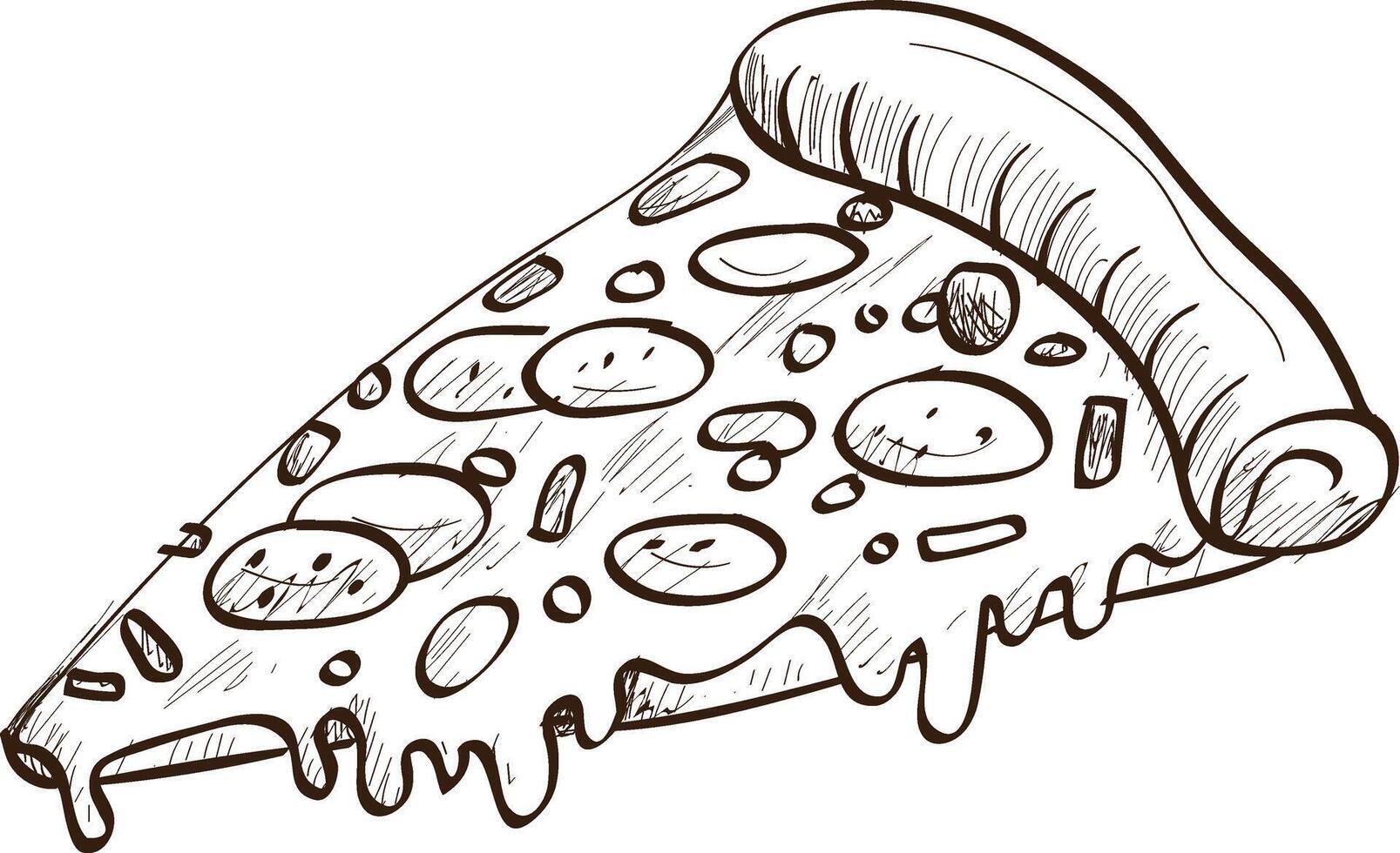 Cheesy Pepperoni Pizza Slice. Doodle Style Hand-Drawn Art vector