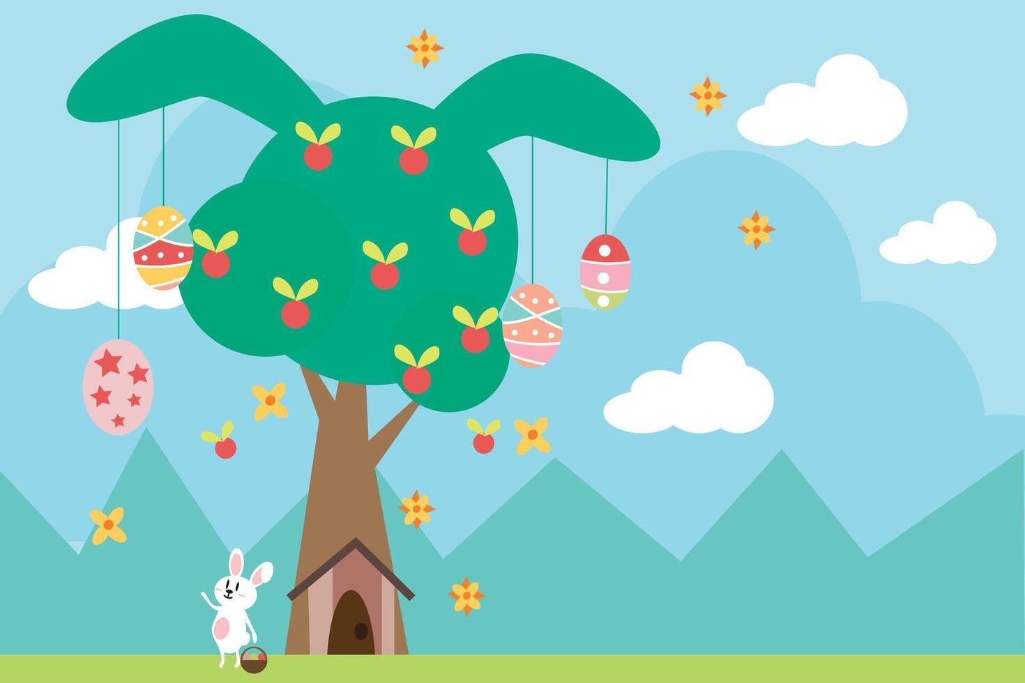 Springtime Easter Tree with Hanging Eggs Festive Illustration vector