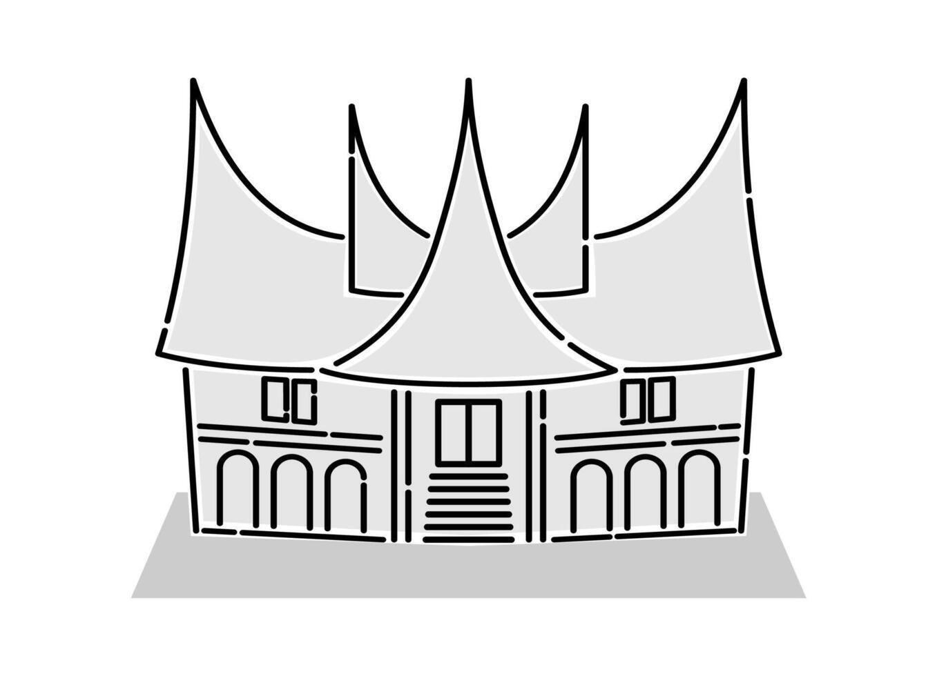 Traditional house named Rumah Gadang from West Sumatra, Indonesia. Iconic building from Minangkabau, West Sumatra province Indonesia. Monochrome flat design icon vector