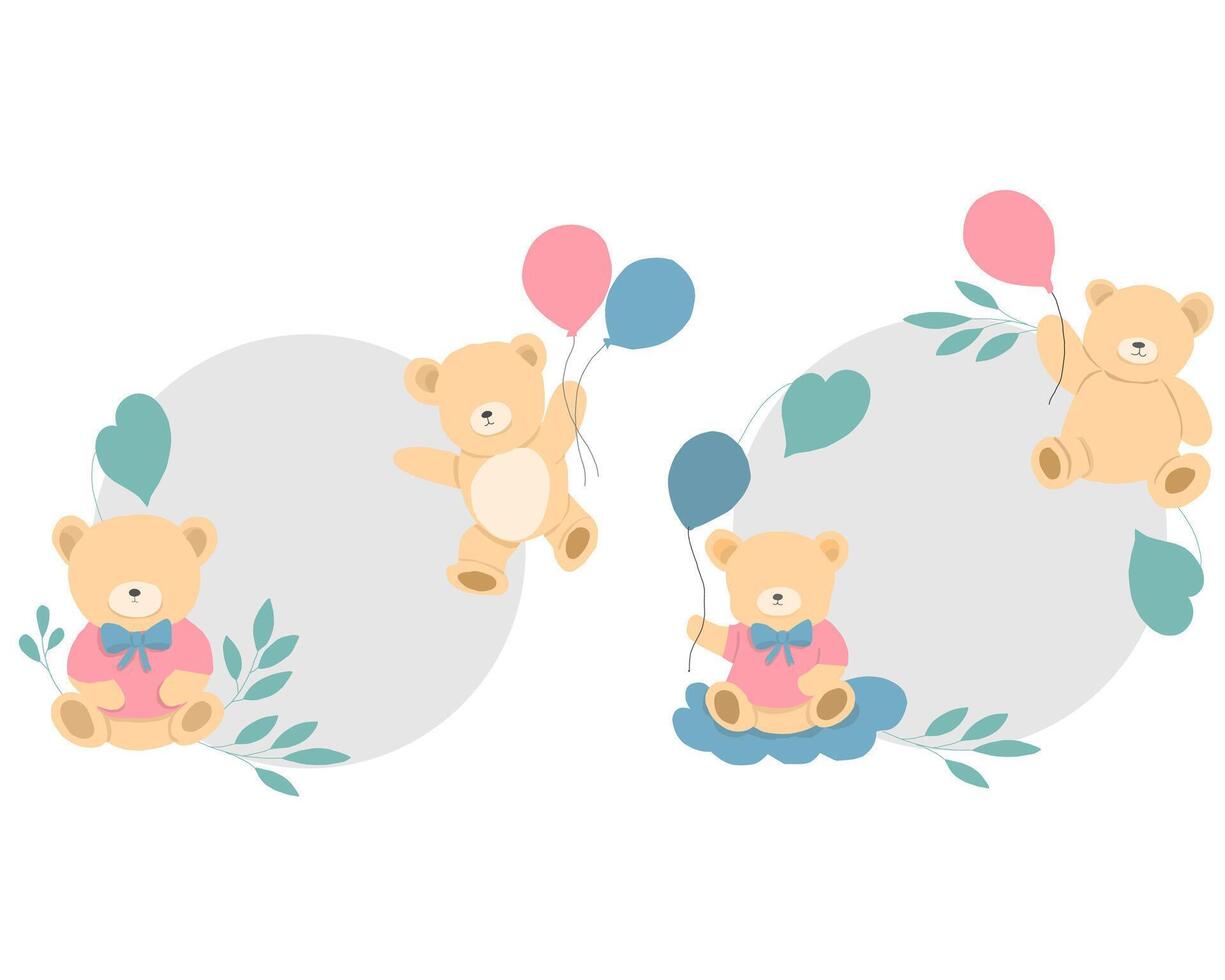 Cute Teddy Bear With Balloon Illustration Wreath for Children vector