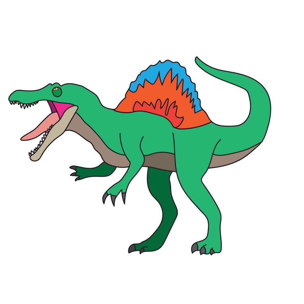 A Spinosaurus with a colorful sail is illustrated vector