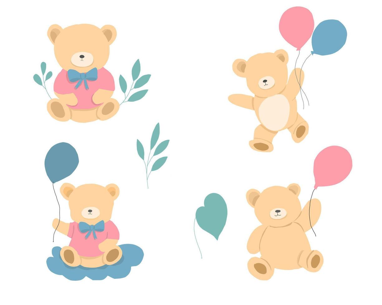 Cute Teddy Bear With Balloon Illustration for Children vector