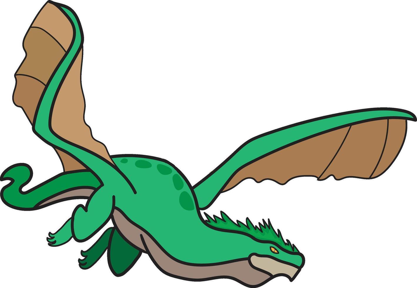 Green Dragon Flying with Brown Wings vector