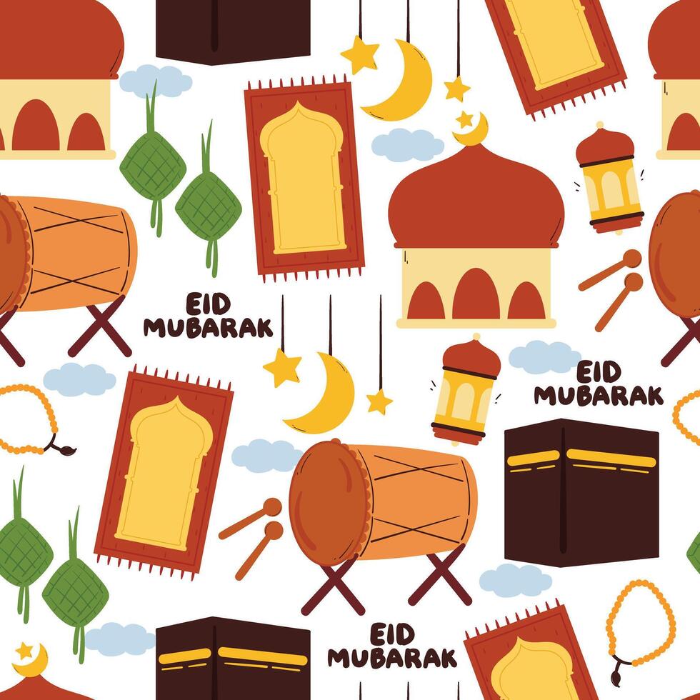 seamless pattern cartoon eid fitr mubarak celebration stuff. eid stuff pattern for wallpaper, gift wrap paper vector