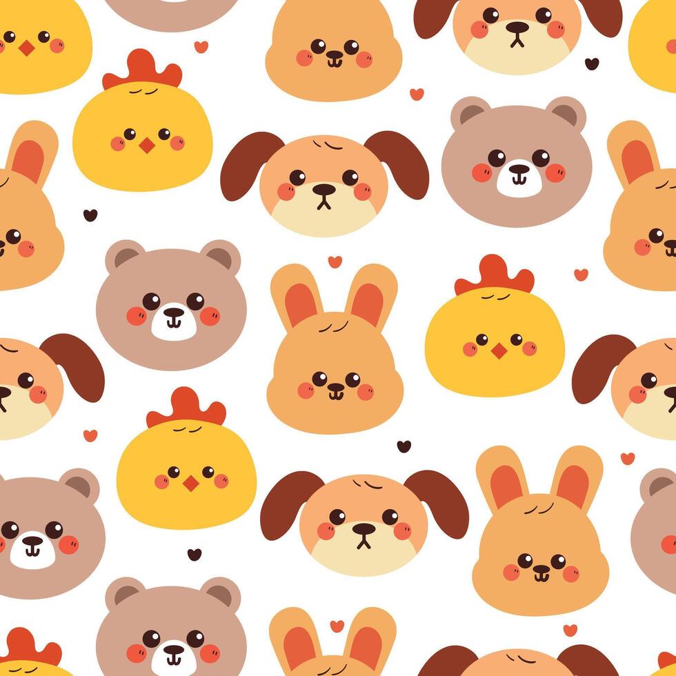 seamless pattern cute cartoon animals head. cute animal pattern, with warm color vector