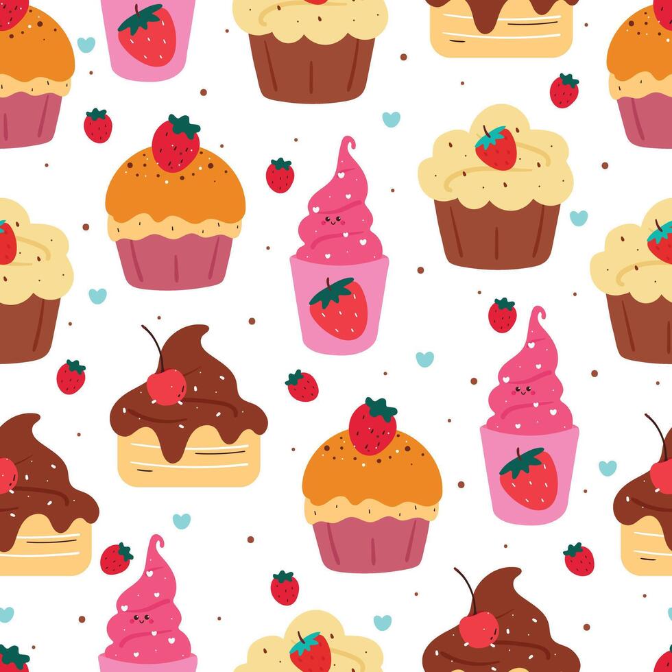 seamless pattern cupcake and ice cream. cute sweet dessert pattern for wallpaper, background and gift wrap vector
