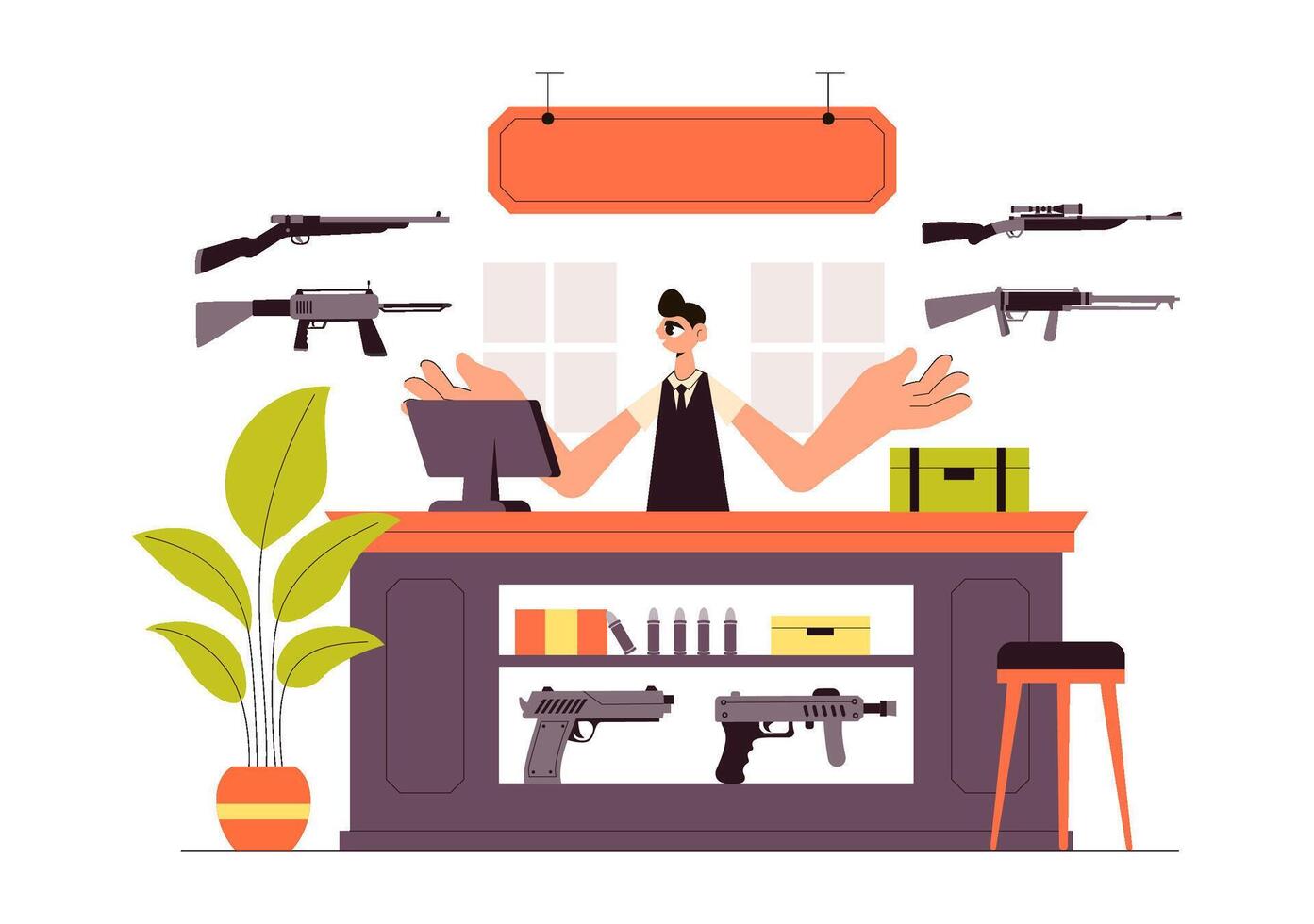 Rifle and Bullet Accessories Store Illustration with Hunting Equipment in a Cartoon Background vector