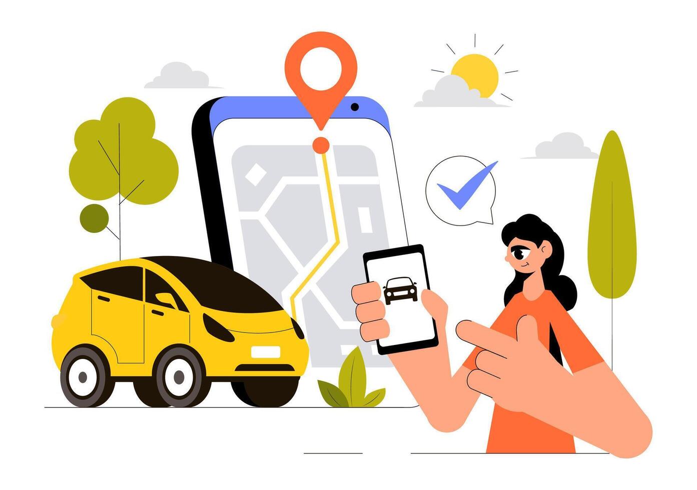 Vehicle Tracking Technology Illustration Featuring Workers and Digital Logistics System vector