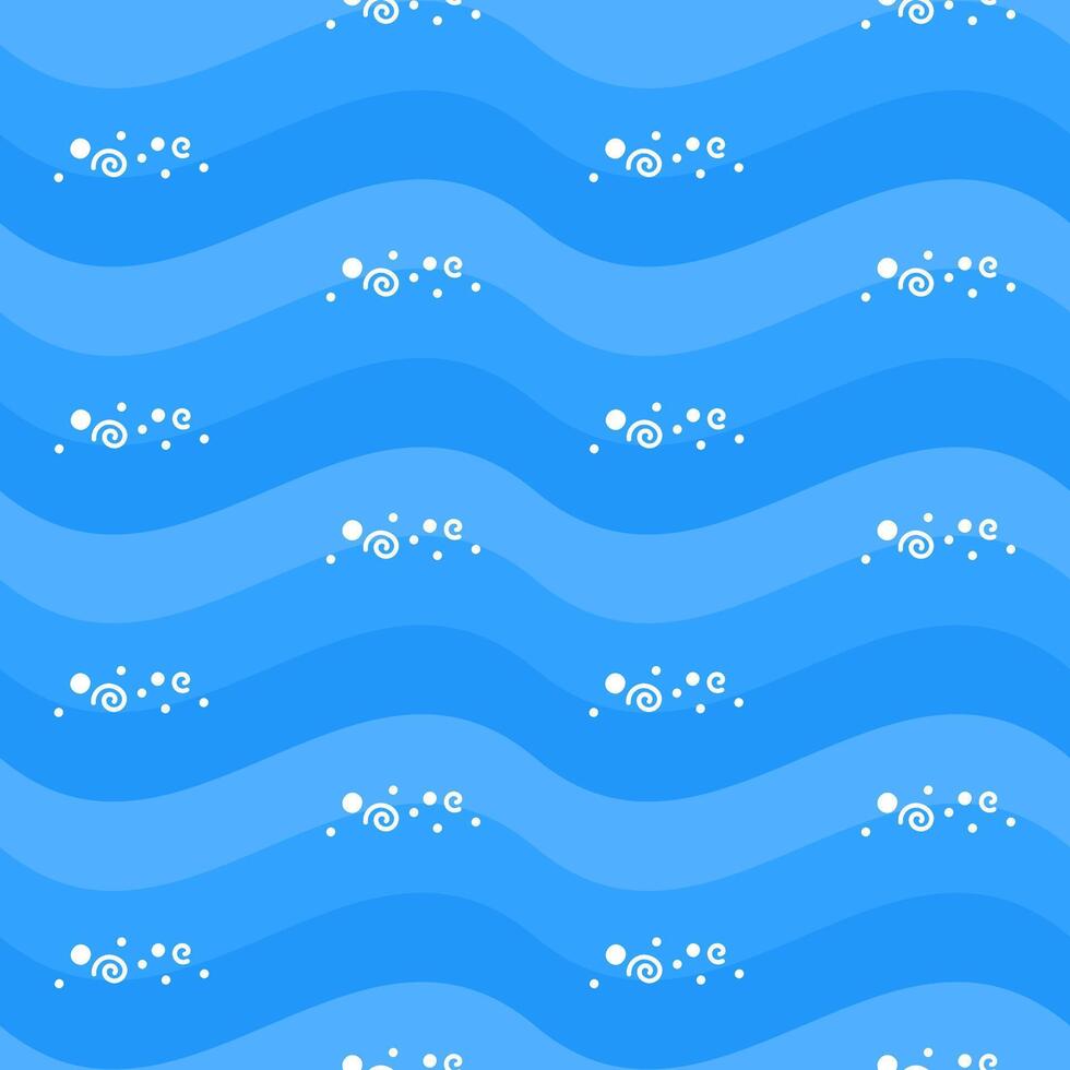 Seamless Ocean Pattern Design with Decorative Marine Elements in Hand-Drawn Flat Style vector