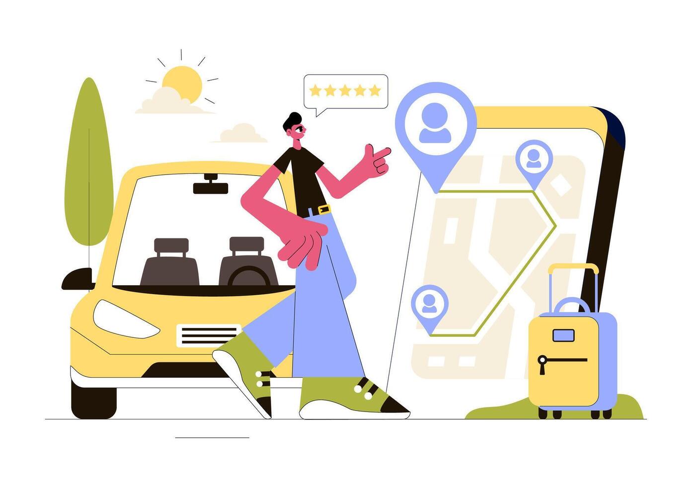Shared Transportation Illustration Highlighting Ride Sharing Passenger Services vector