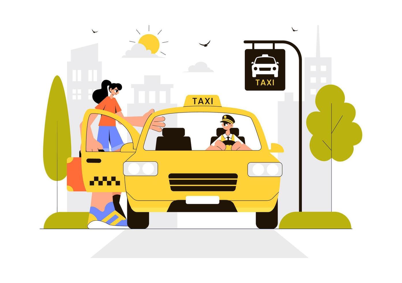 Online Taxi Booking Art with Smartphone App for Easy Travel to Any Destination vector