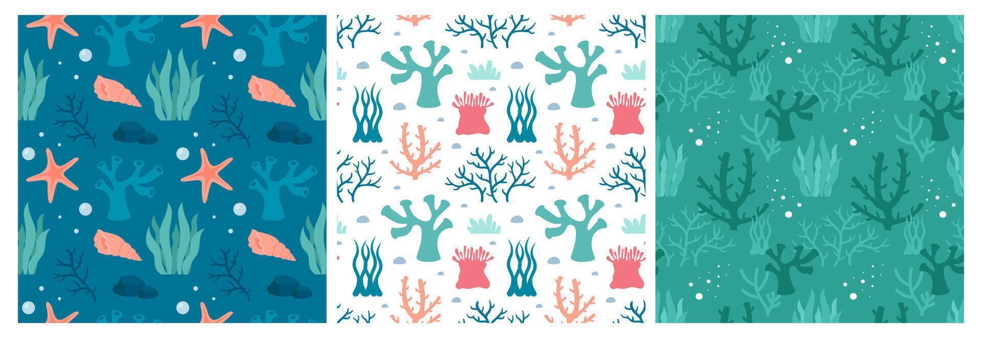 Hand-Drawn Ocean Elements in a Seamless Pattern Design for Flat Cartoon Templates vector