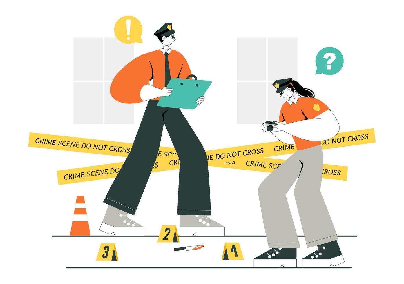 Detailed Crime Scene Analysis with Investigators and Medical Examiners Inspecting a Crime vector