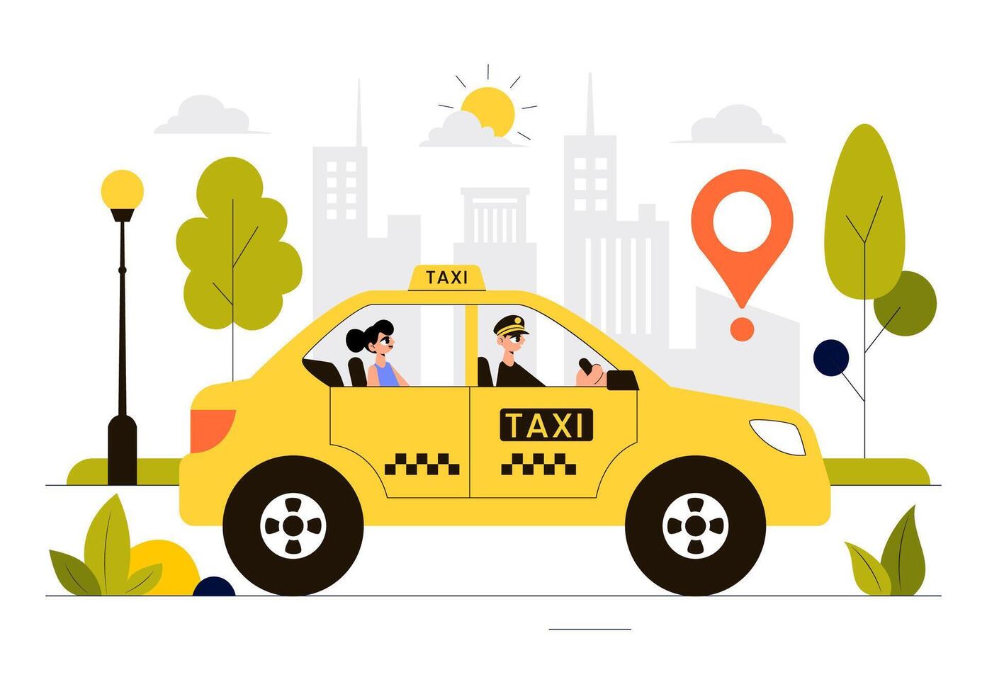 Taxi Booking Travel Service Illustration Featuring Mobile App Navigation vector
