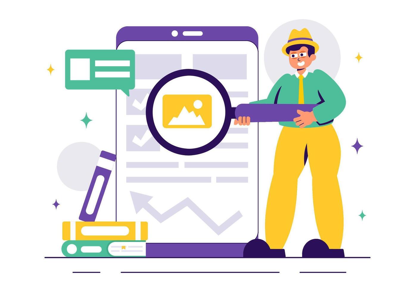 Corporate Inspection Illustration Featuring Observation and Data Investigation vector