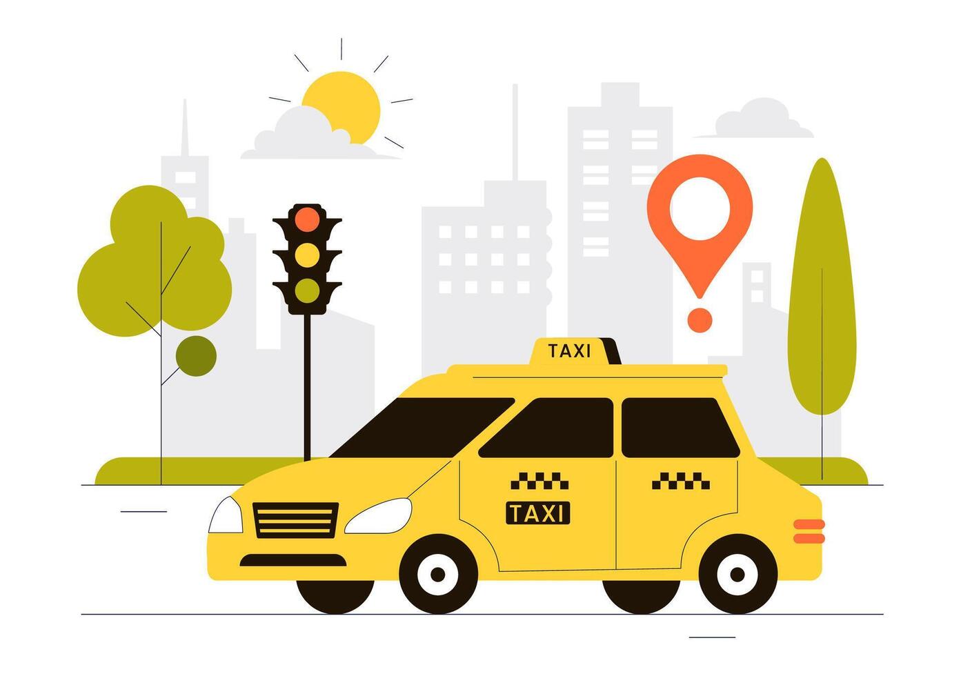 Online Taxi Booking Illustration with Smartphone App for Destination Travel vector