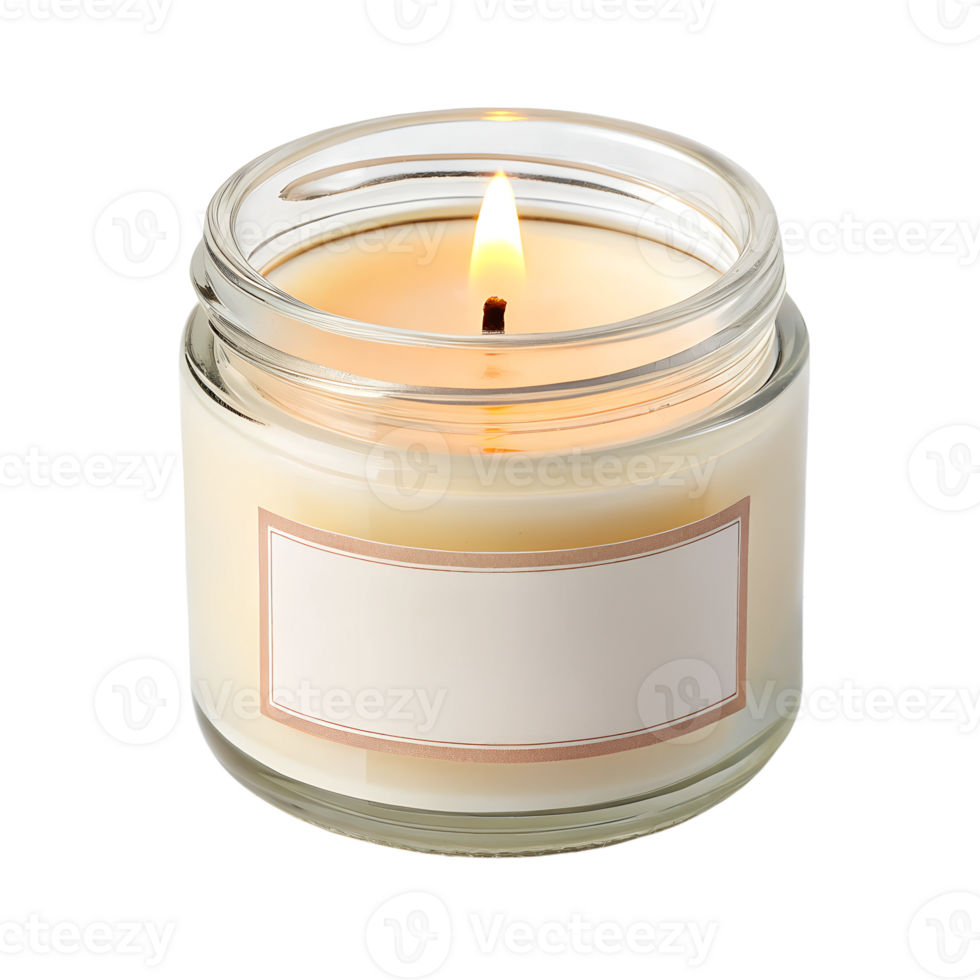 A small glass jar containing a scented candle, The candle s Blank label png