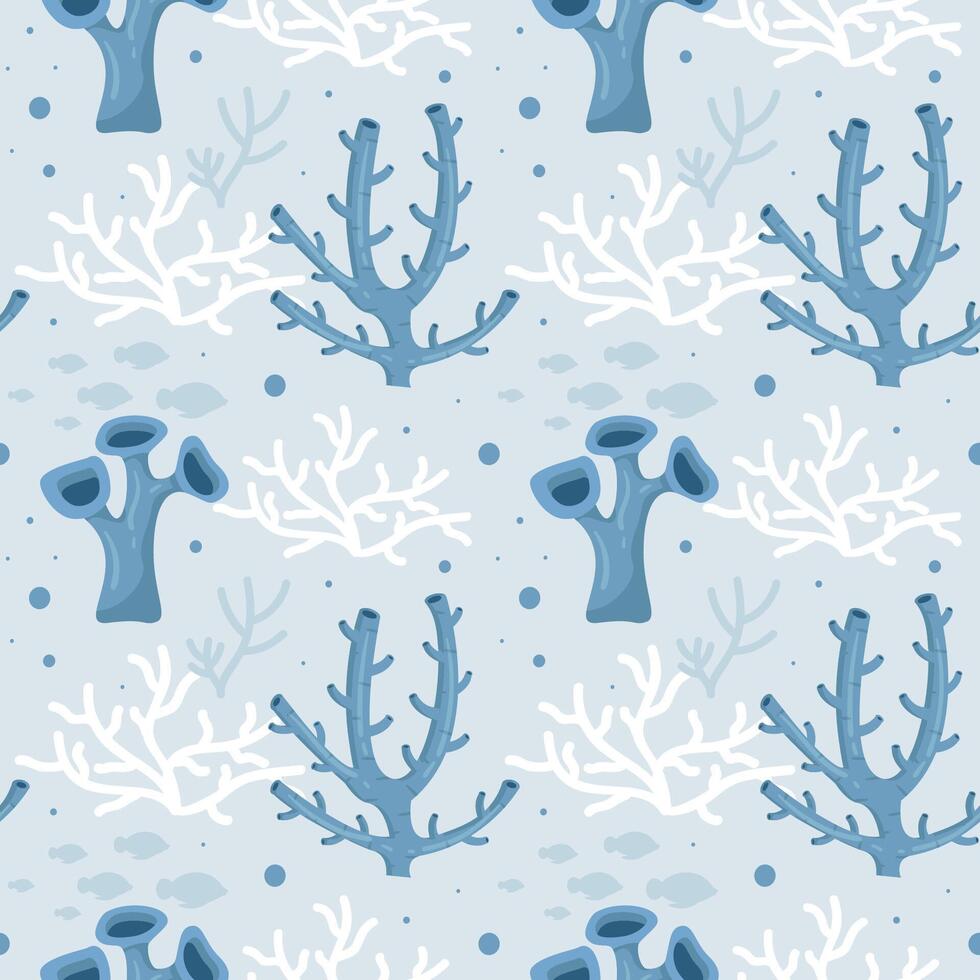 Seamless Ocean-Themed Pattern Design with Hand-Drawn Marine Decorations in Flat Style vector