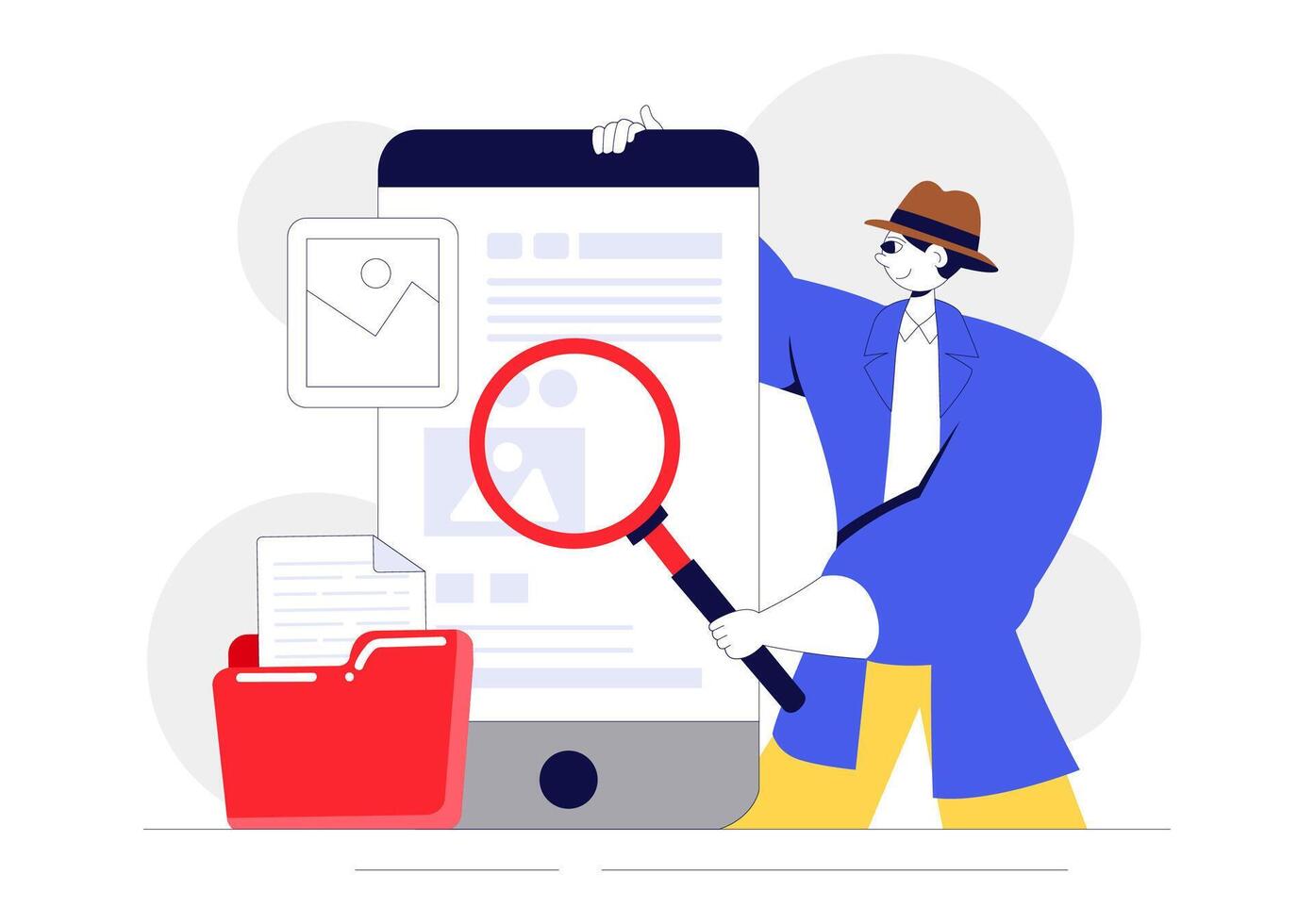 Illustration of a Private Investigator with Detective Tools for Crime Investigation vector