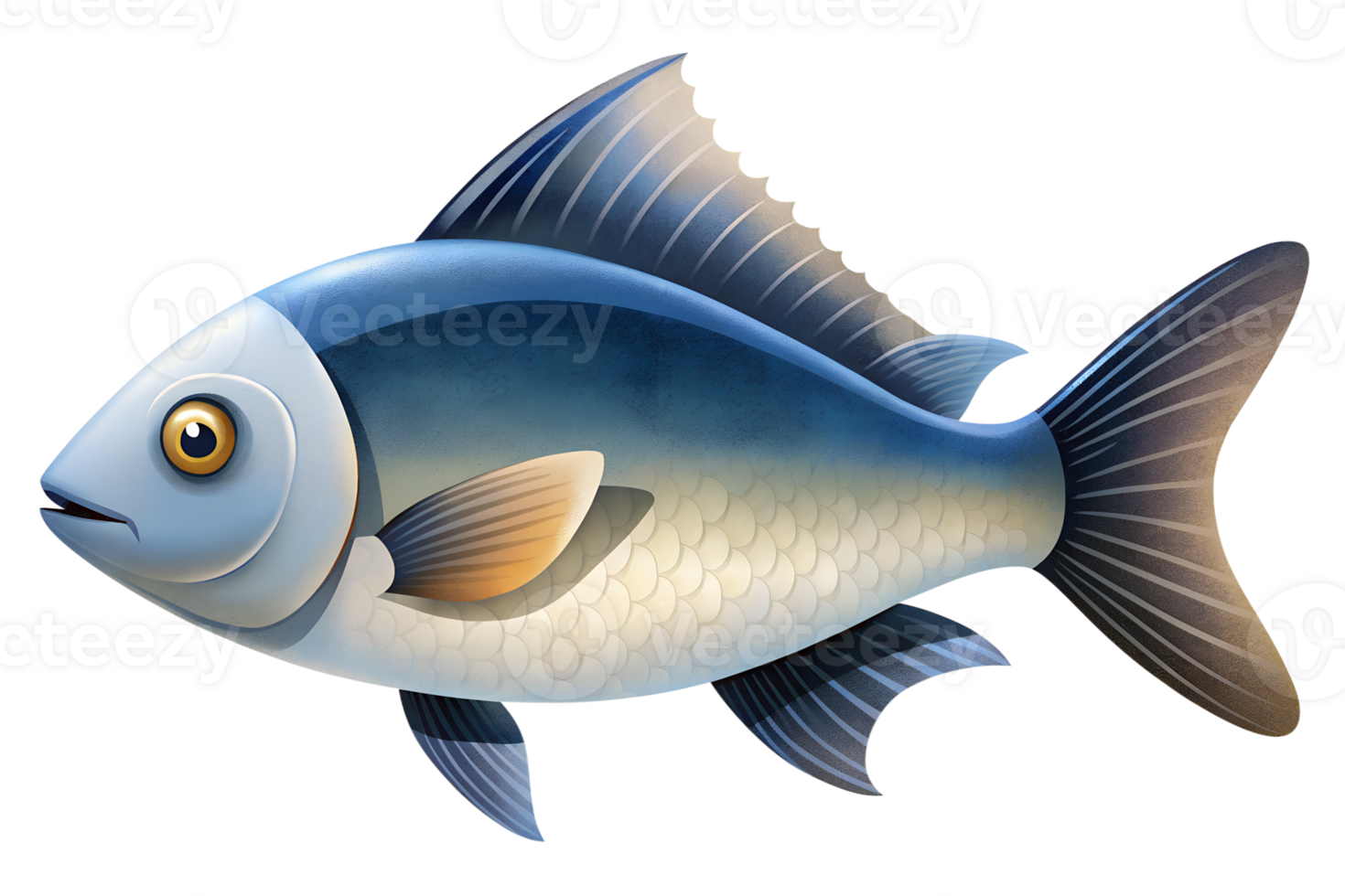 Illustration of Digital Painting, Coral reef fish, Blue body, white belly isolated on transparent background png