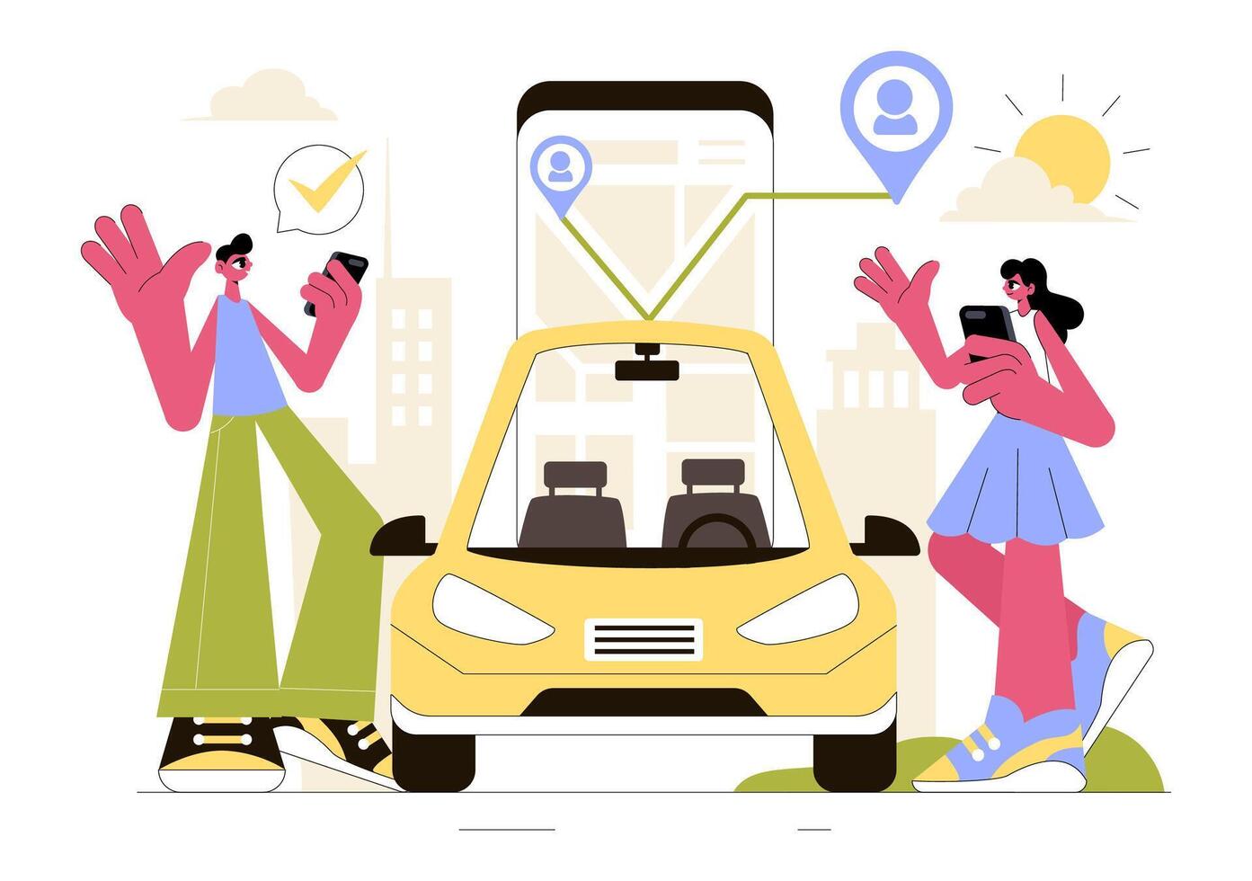 Illustration of a Ride Sharing Service for Convenient Passenger Transportation vector