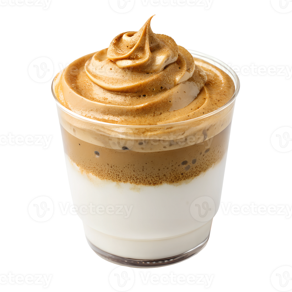 Dalgona Coffee, perfectly layered with frothy whipped coffee. isolated on a transparent background png