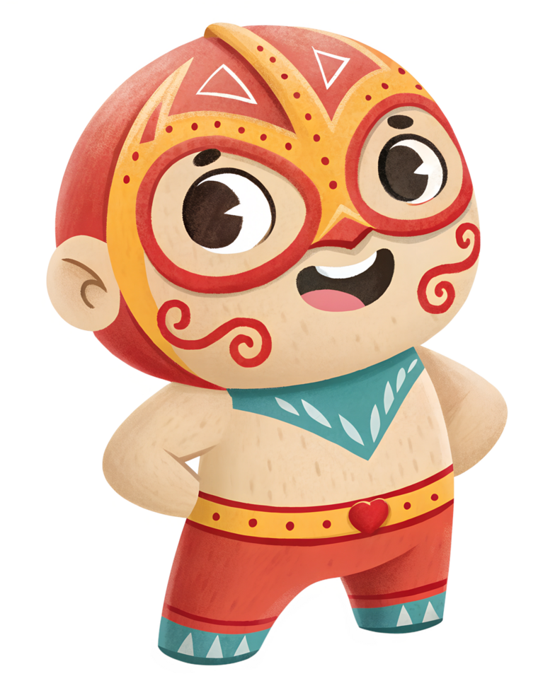 Illustration of Cute, wrestler with mask, isolated on a transparent background png