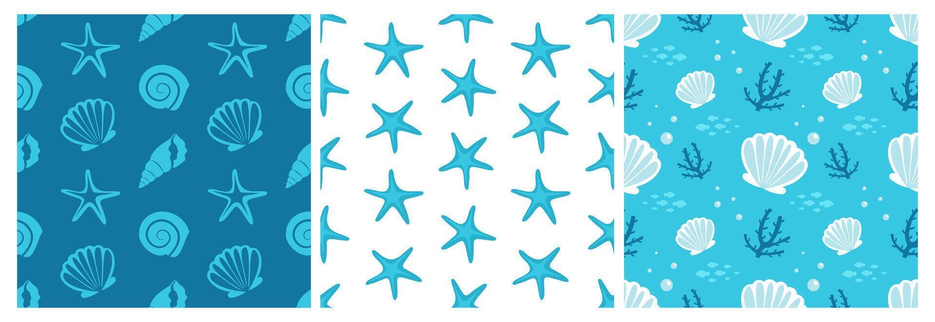 Seamless Ocean Design Featuring Decorative Marine Motifs in a Flat Cartoon Style vector