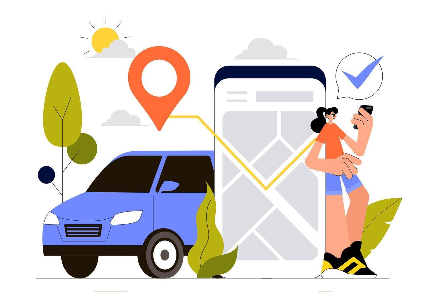 Illustration of Vehicle Tracking System with Logistics Workers and Smartphone Delivery Management vector