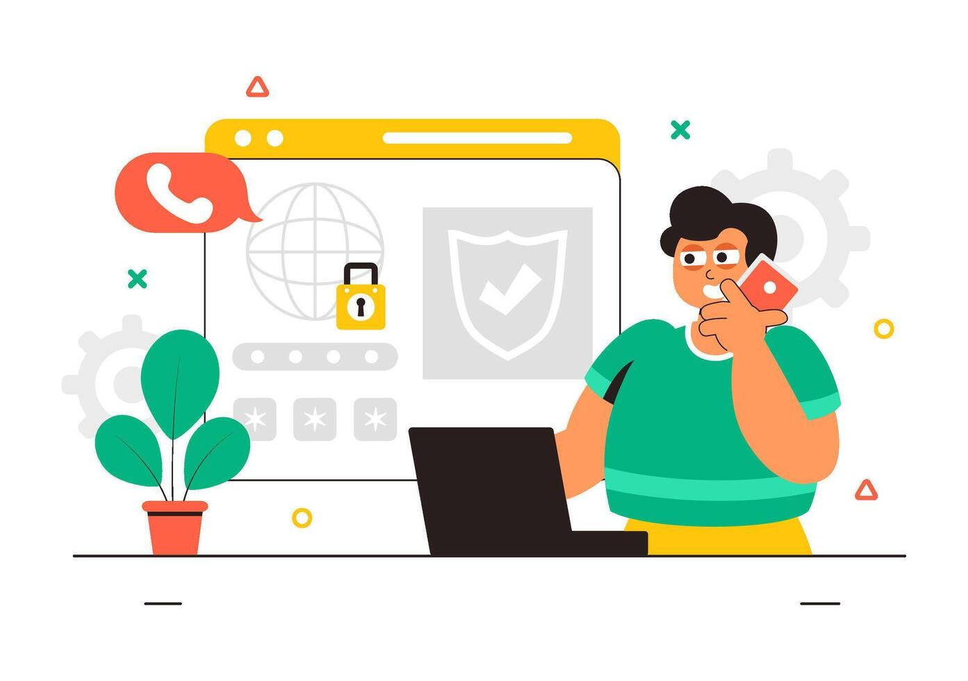 Illustration of Cybersecurity Consultants Performing Ethical Hacking and System Analysis vector