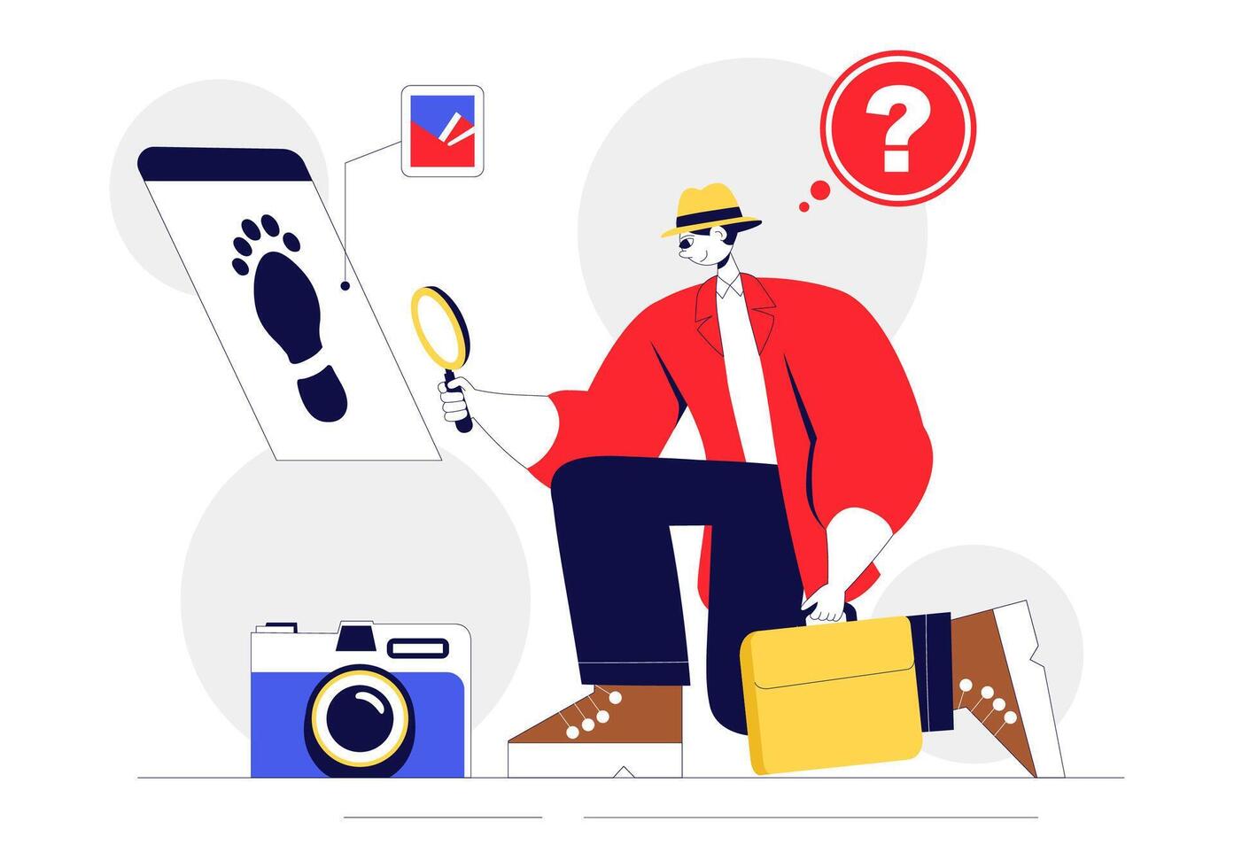 Detective Services Illustration Featuring Magnifier, Camera, and Investigation Tools vector