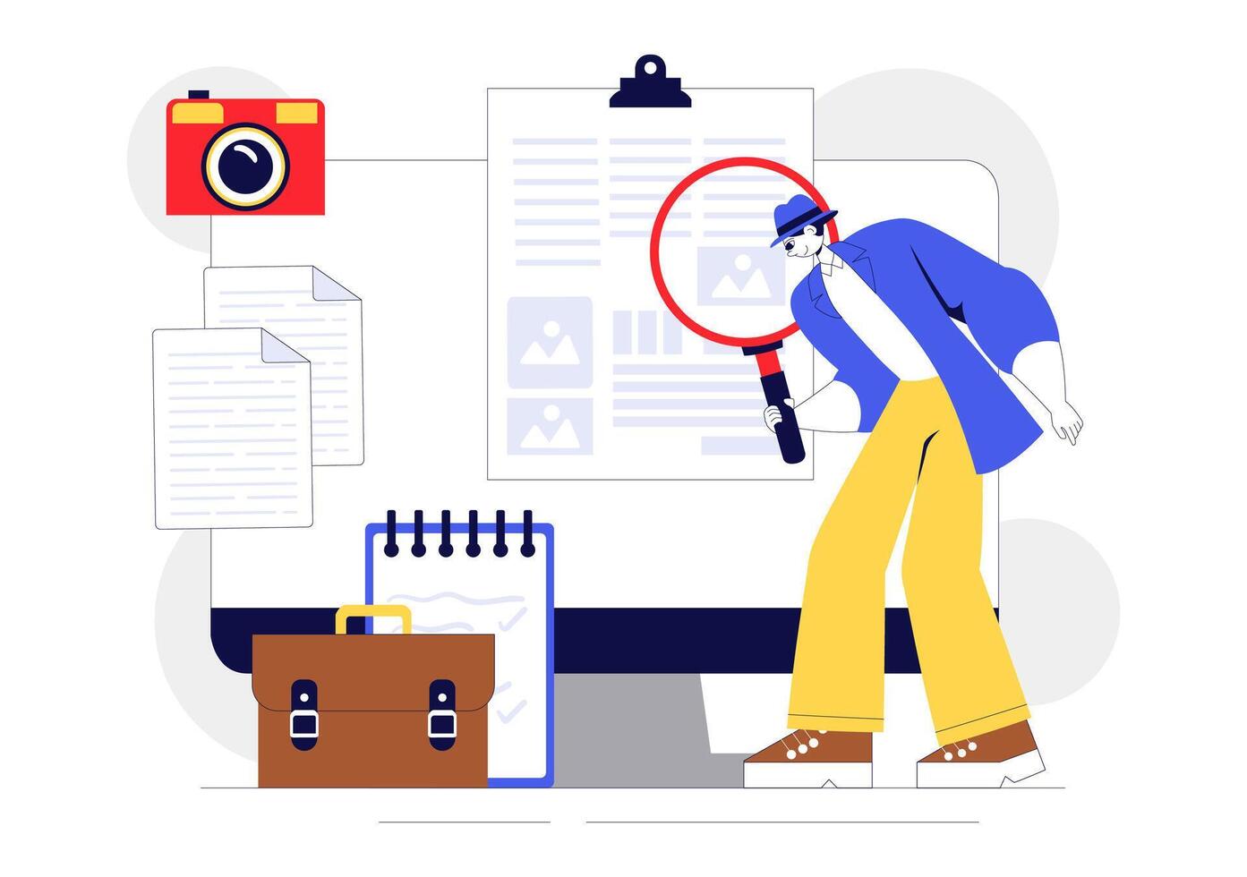Illustration of Private Investigator Tools for Crime Detection and Evidence Gathering vector