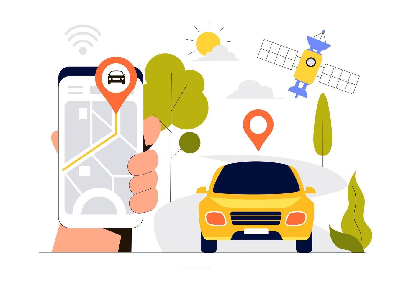 Illustration of Modern Delivery System with Vehicle Tracking and Smartphone Monitoring vector