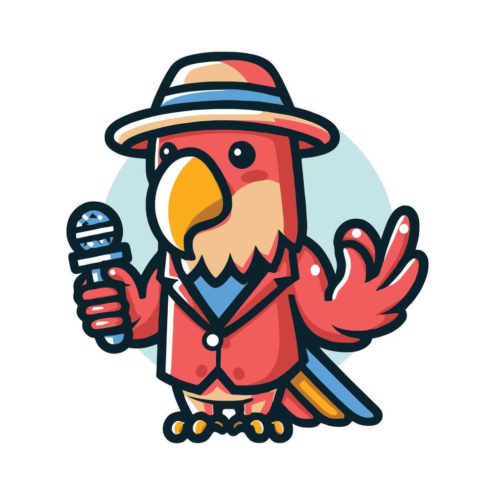 Cool Parrot Singer Stylish Bird with Microphone Performance Musician Mascot Logo vector