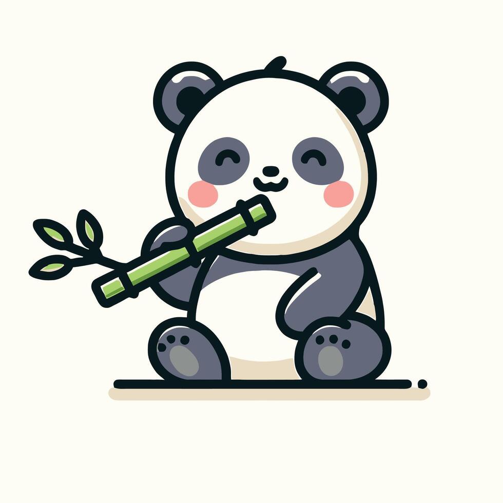 Cute Panda Eating Bamboo Adorable Cartoon Bear Illustration vector