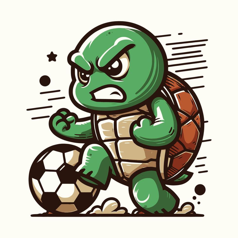 Angry Turtle Soccer Player Fierce Competitive Football Game Illustration vector