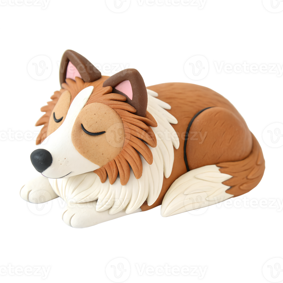 a clay Cute Shetland Sheepdog, It's getting sleepy. isolated on a transparent background png