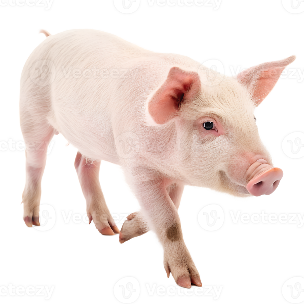 A Pig walking towards the camera, isolated on a transparent background png