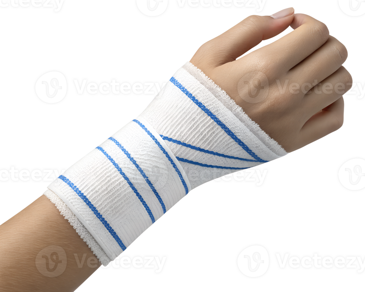 A bandage wrapped around a wrist, symbolizing injury care., isolated on a transparent background png