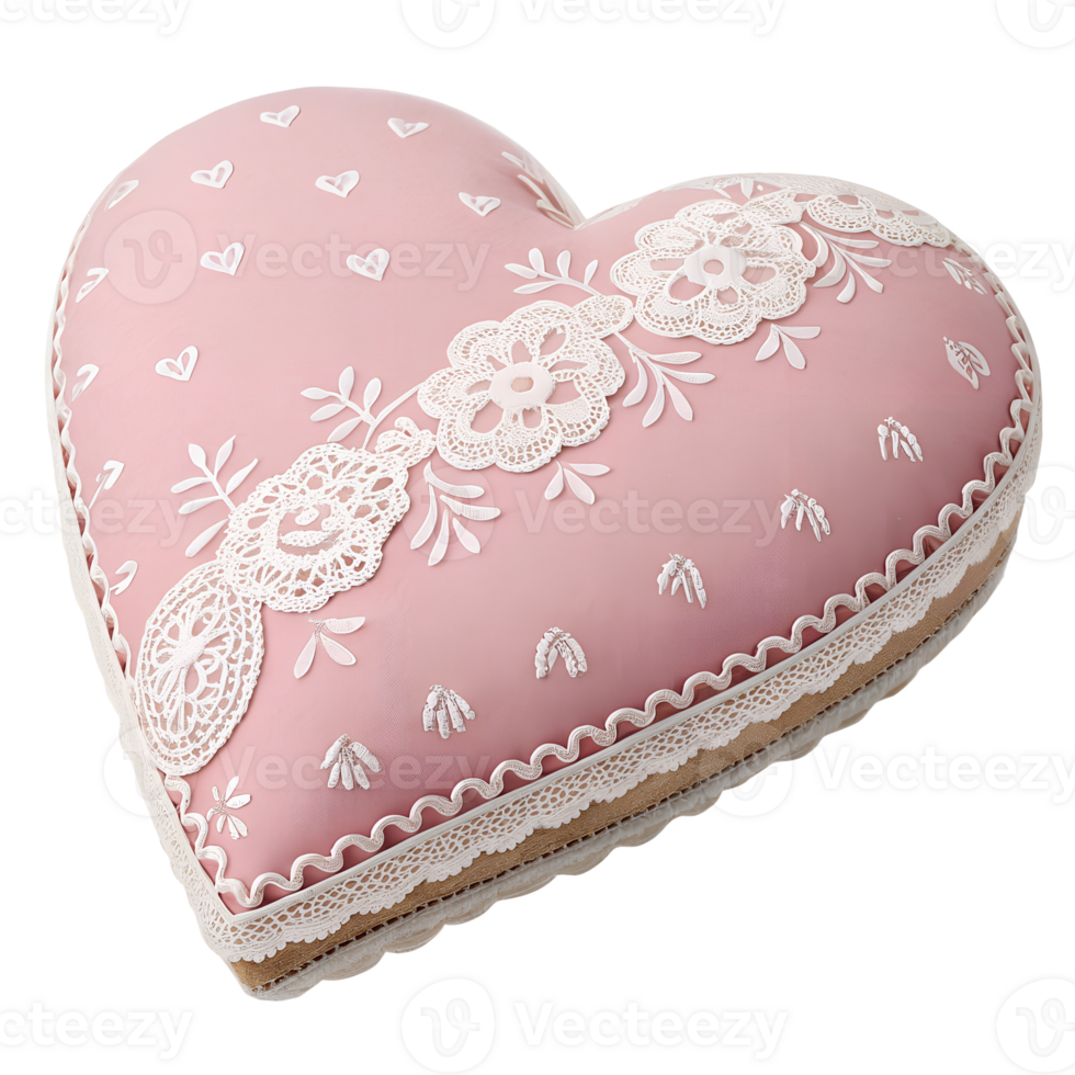 Valentine s Day Light pink Heart-Shaped Pillow with Lace Details and Transparent Background png